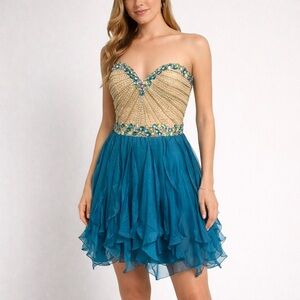 Sherri Hill Beaded Cocktail Mini Strapless Dress Size 10